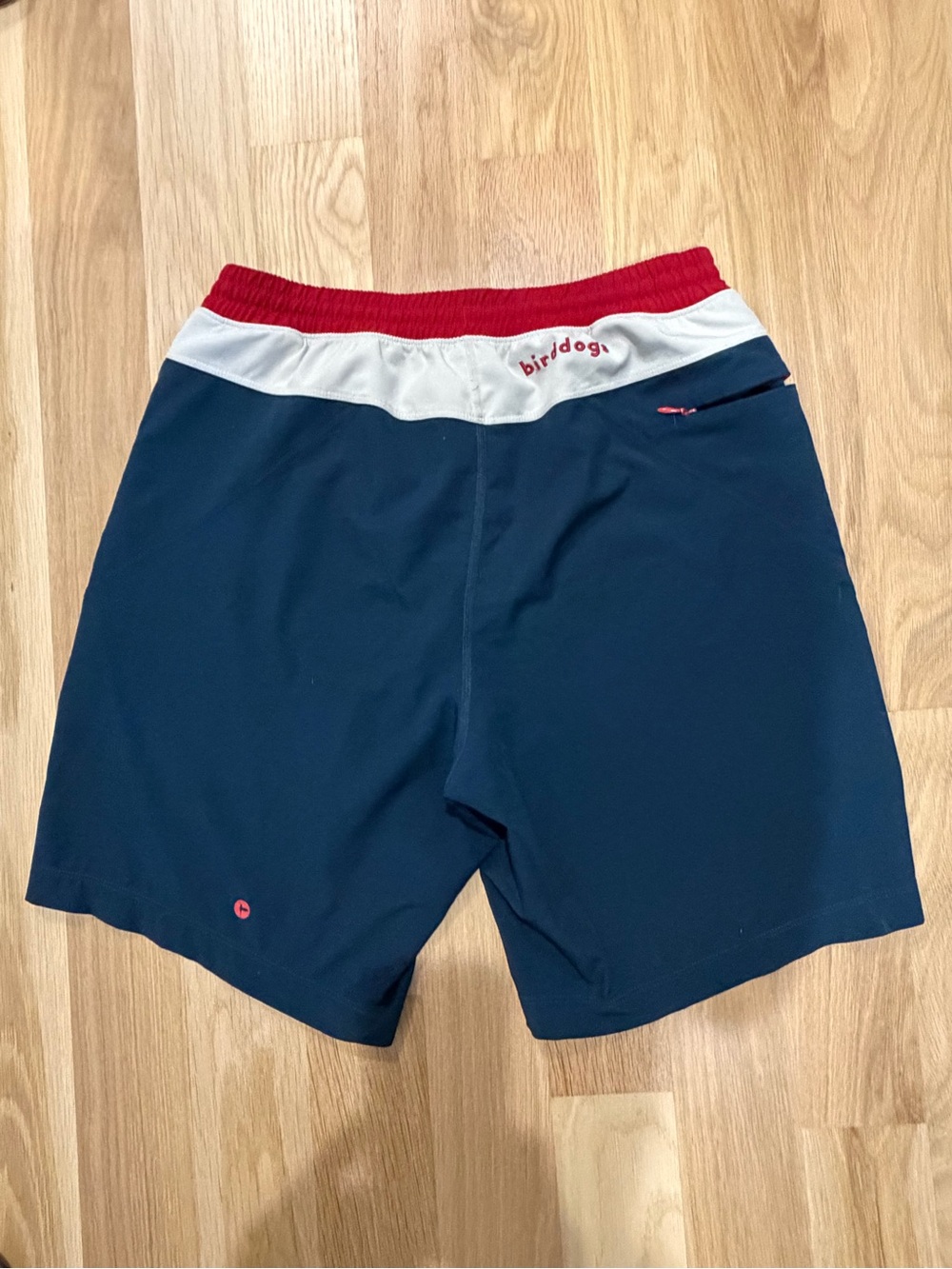 Birddogs Navy Swim Trunks with Red and White Waistband